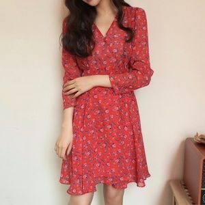 korean fashion Cherrykoko Red Floral Dress